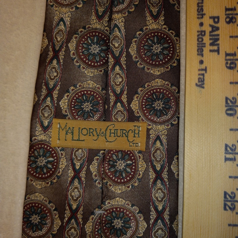Mallory & Church Tie Geometric Silk Dark Brown Vintage Formal Designer Men